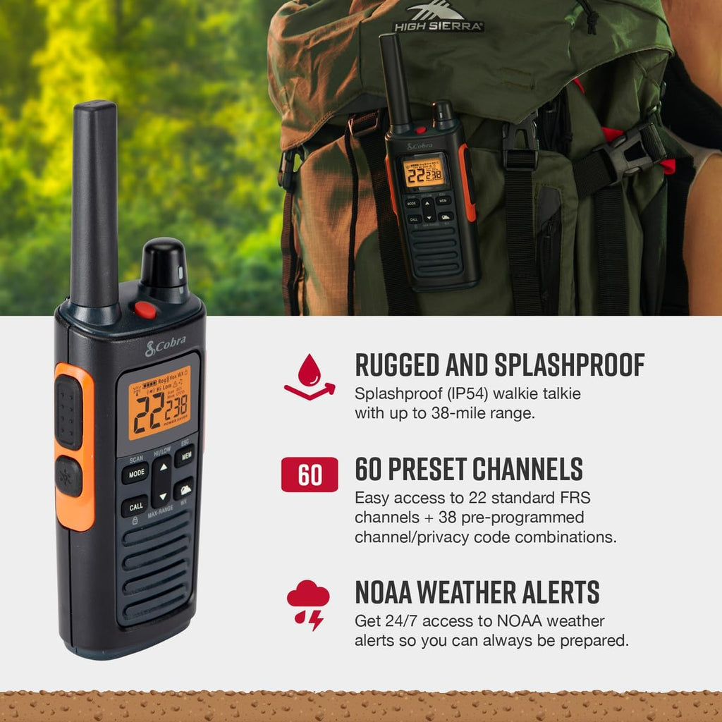 RX680 Walkie Talkies (2-Pack), IP54 Water Resistant Design | Rugged & Splashproof Two Way Radios Long Range, 60