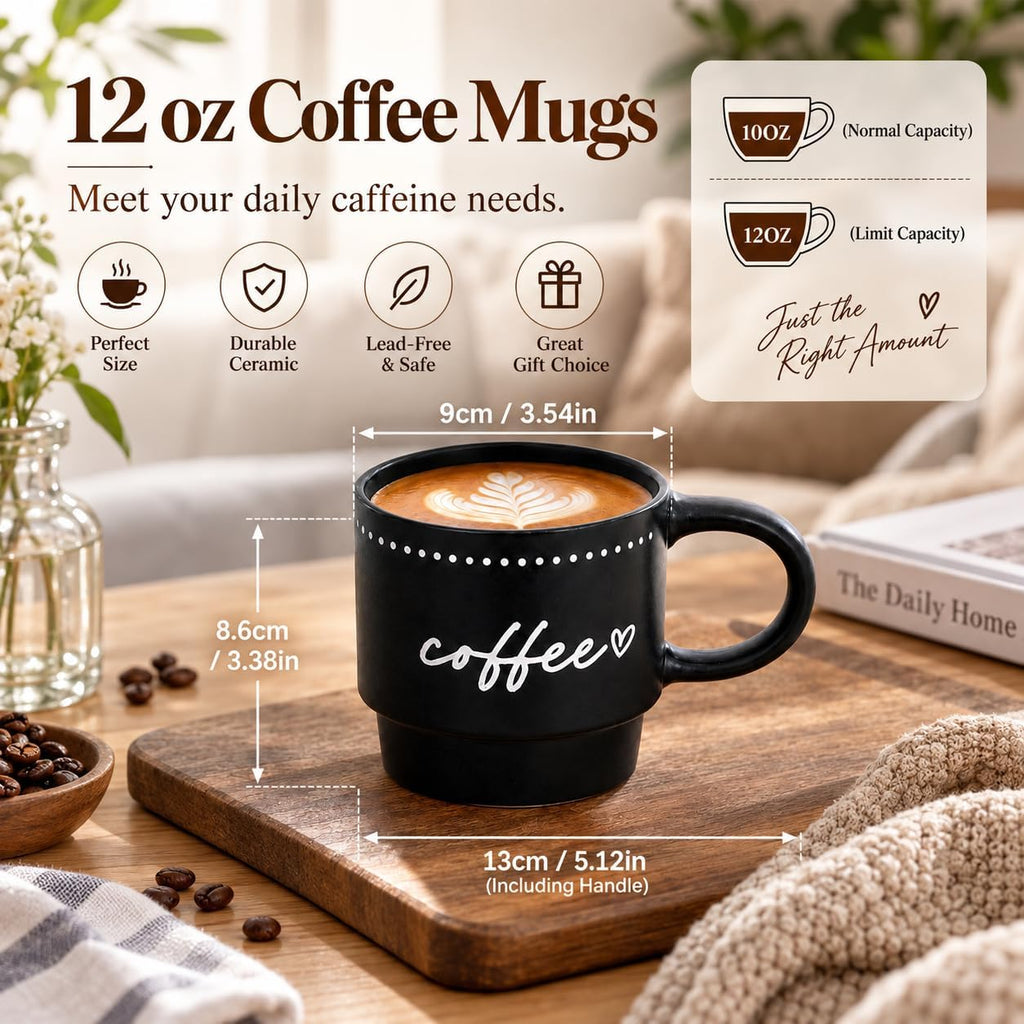 Ceramic Coffee Mugs, Coffee Mug Set of 4, 10oz Stackable Coffee Cups Set