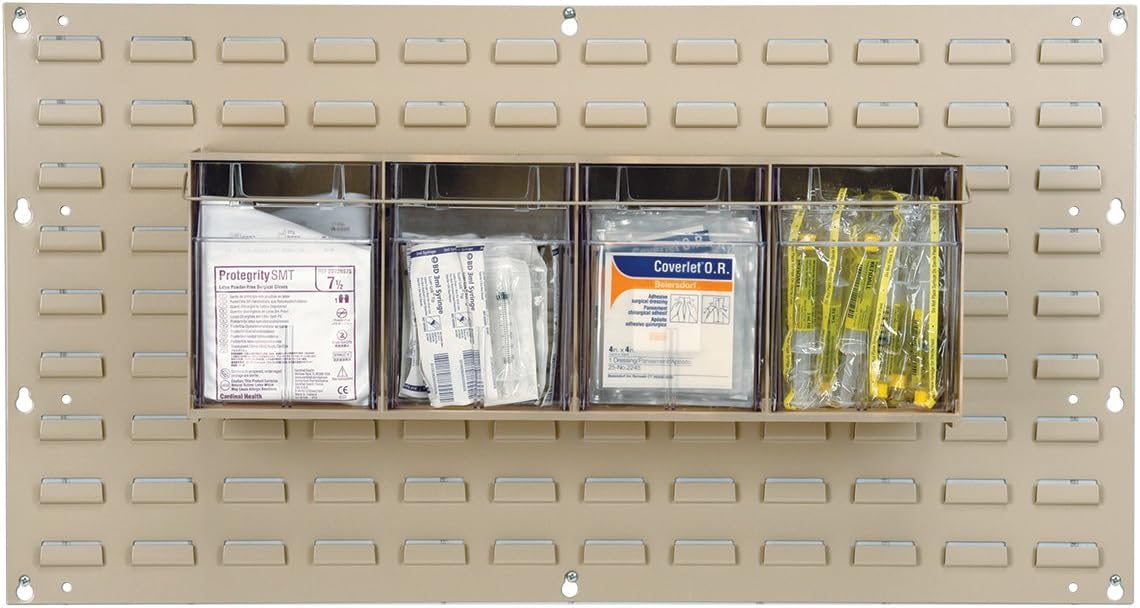 TiltView Plastic Storage Cabinet with 4 Tilt Out Bins, Horizontal Plastic Parts Organizer, Teacher Toolbox, and