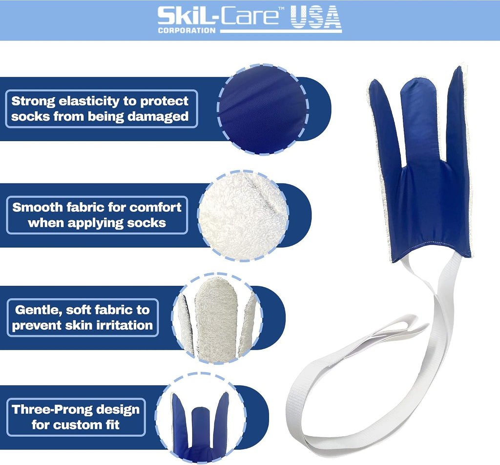 Easy-On Sock Aid Device for Seniors, Flexible Shell, Grip Handles