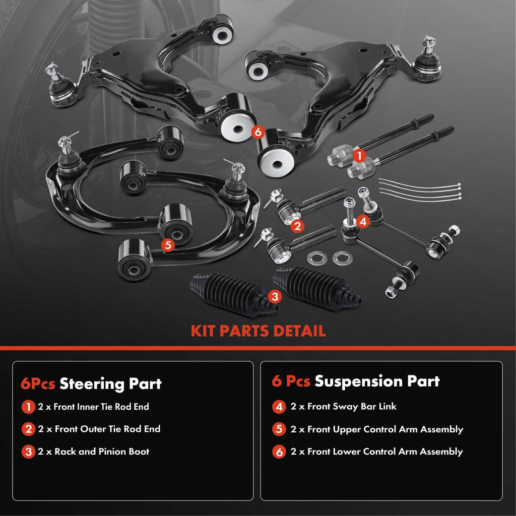 A-Premium 12Pcs Front Suspension Kit, Upper & Lower Control Arm