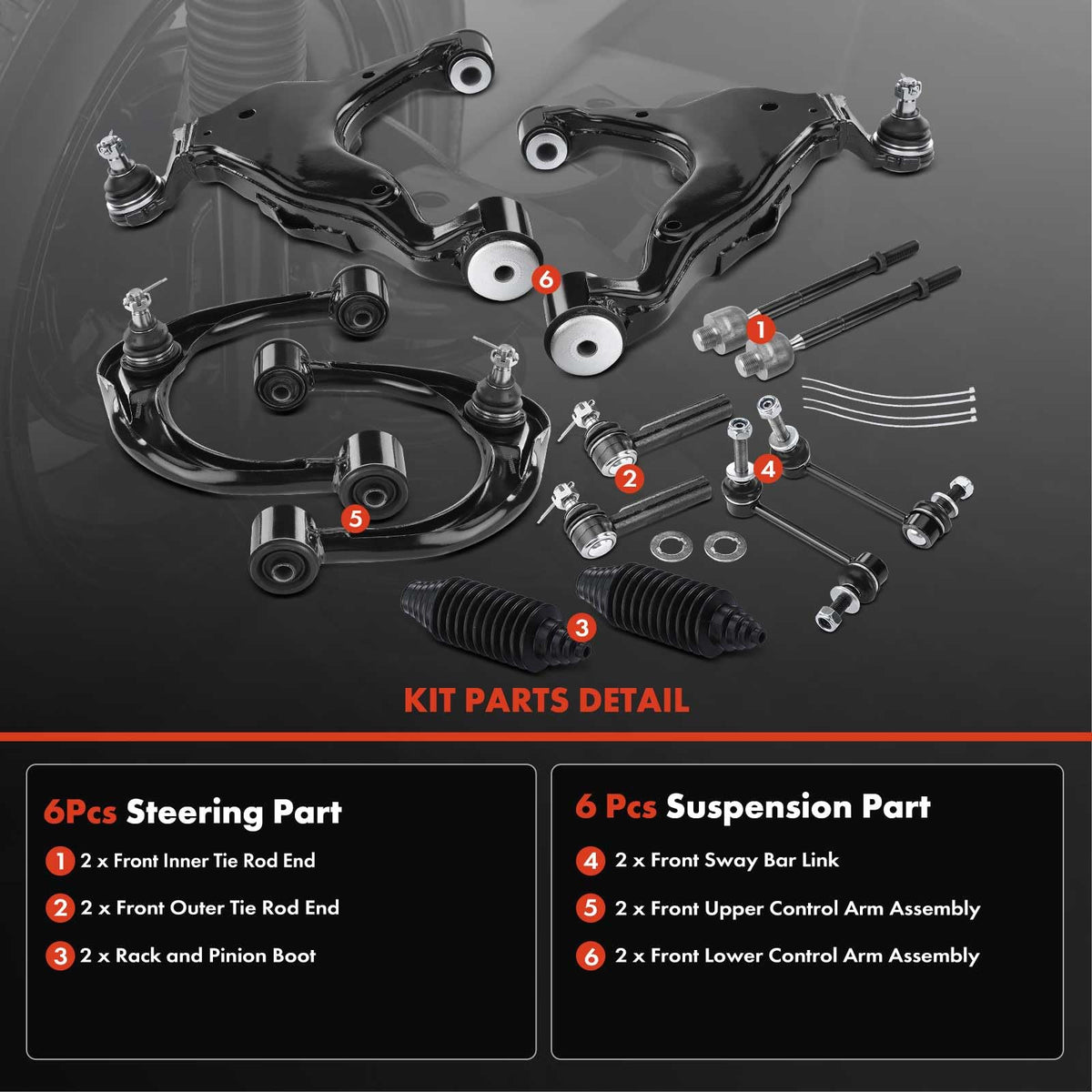 A-Premium 12Pcs Front Suspension Kit, Upper & Lower Control Arm
