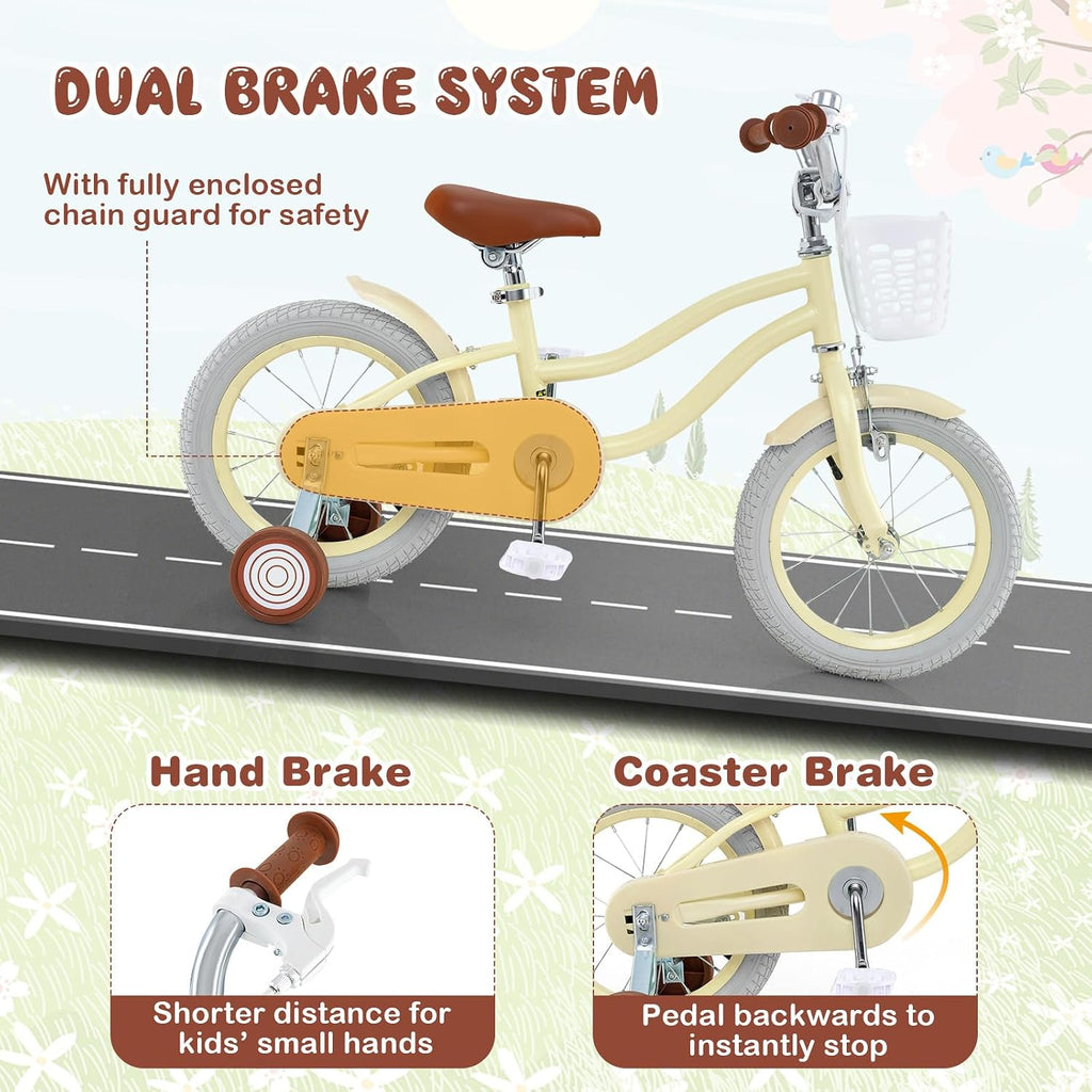 12-20 Inch Adjustable Kids Bike, Boys Girls Bike for Age 3-8 Years with Basket, Training Wheels, Handbrake and
