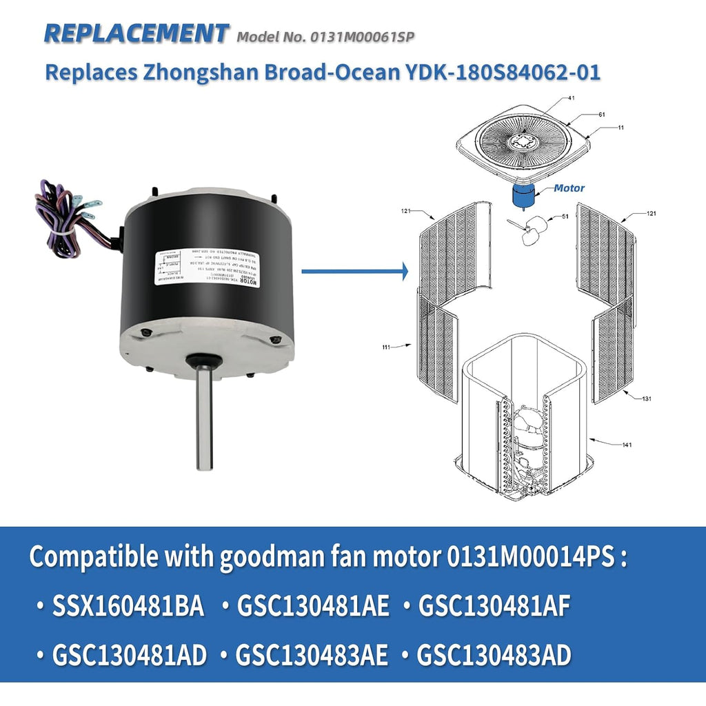 0131M00061SP 0131M00014PS Condenser Fan Motor Replace Goodman