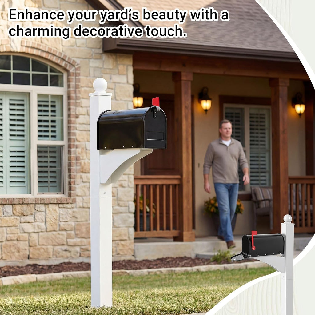 White,Black 1 Set Iron Mailbox Posts with Mailbox for Outside Ground Mounting Post 56 Inch Tall Heavy Duty