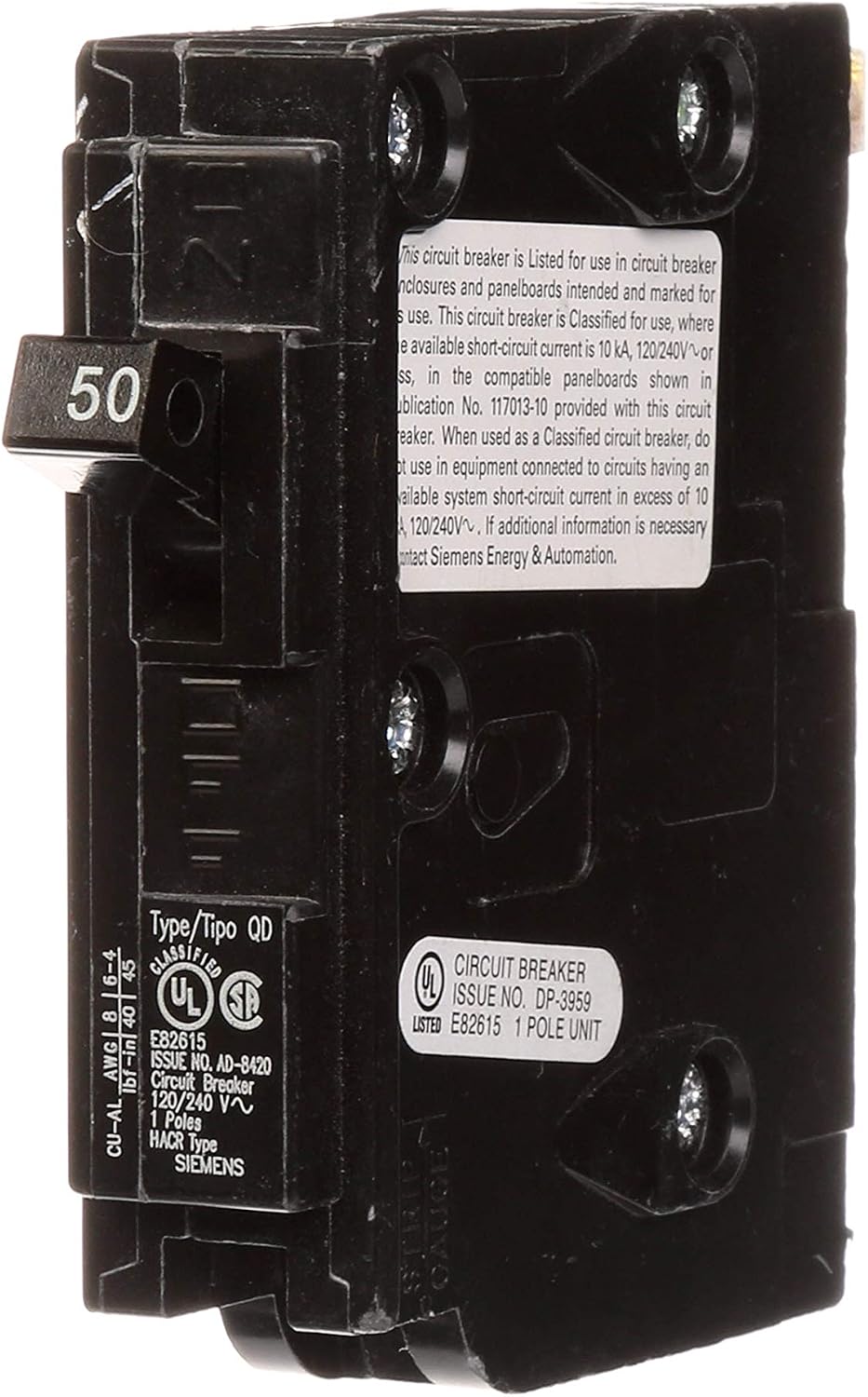 Siemens D150 QO Replacement 50-Amp Single Pole Circuit Breaker