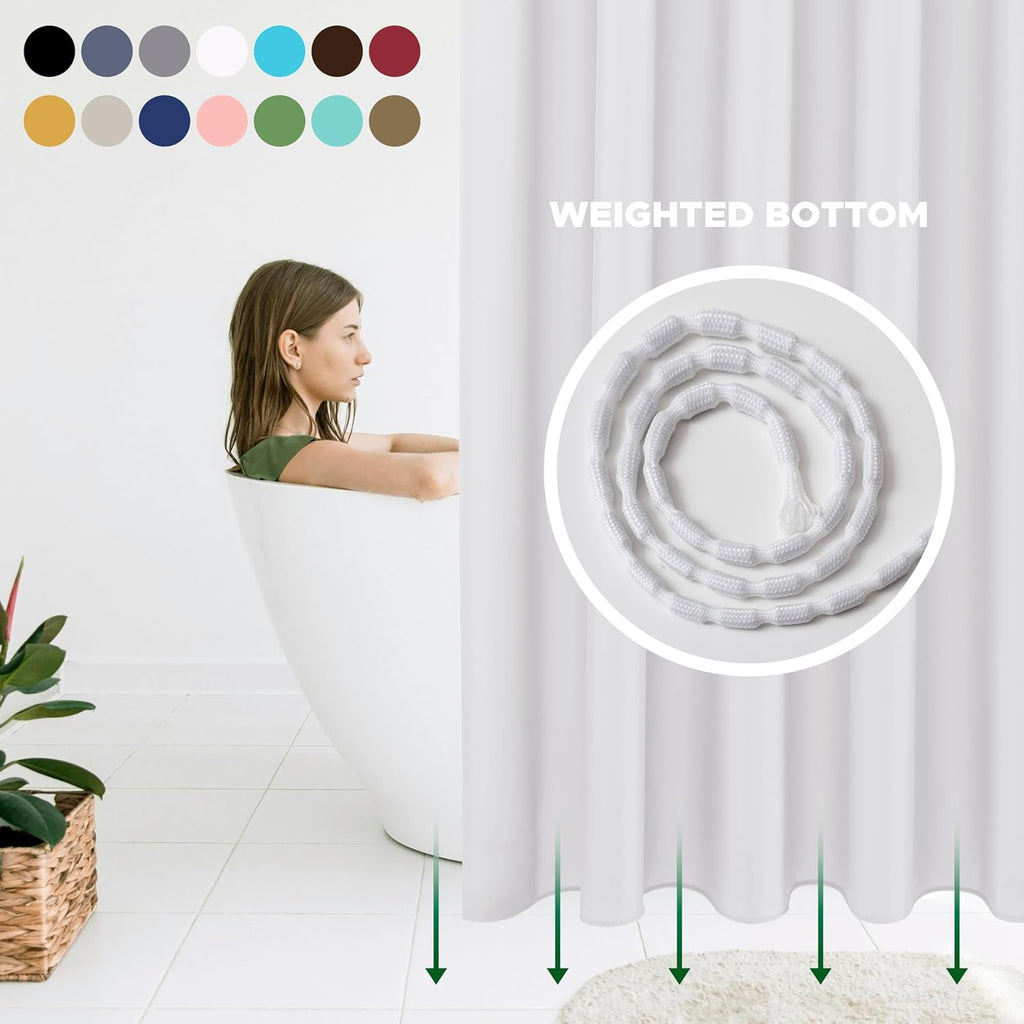 Hotel Quality Fabric Shower Curtain Liners 72" X 72", White Water Resistant Bathroom Curtains Rust Resistant Grommets
