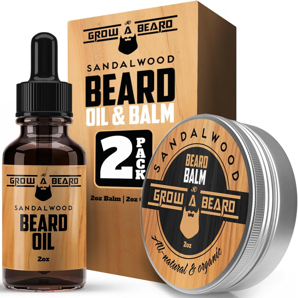 Beard Oil and Balm Set for Men - All-Natural Sandalwood & Citrus Scent, For Beard Growth and Care (2 Pack of 2 oz)