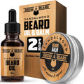 Beard Oil and Balm Set for Men - All-Natural Sandalwood & Citrus Scent, For Beard Growth and Care (2 Pack of 2 oz)