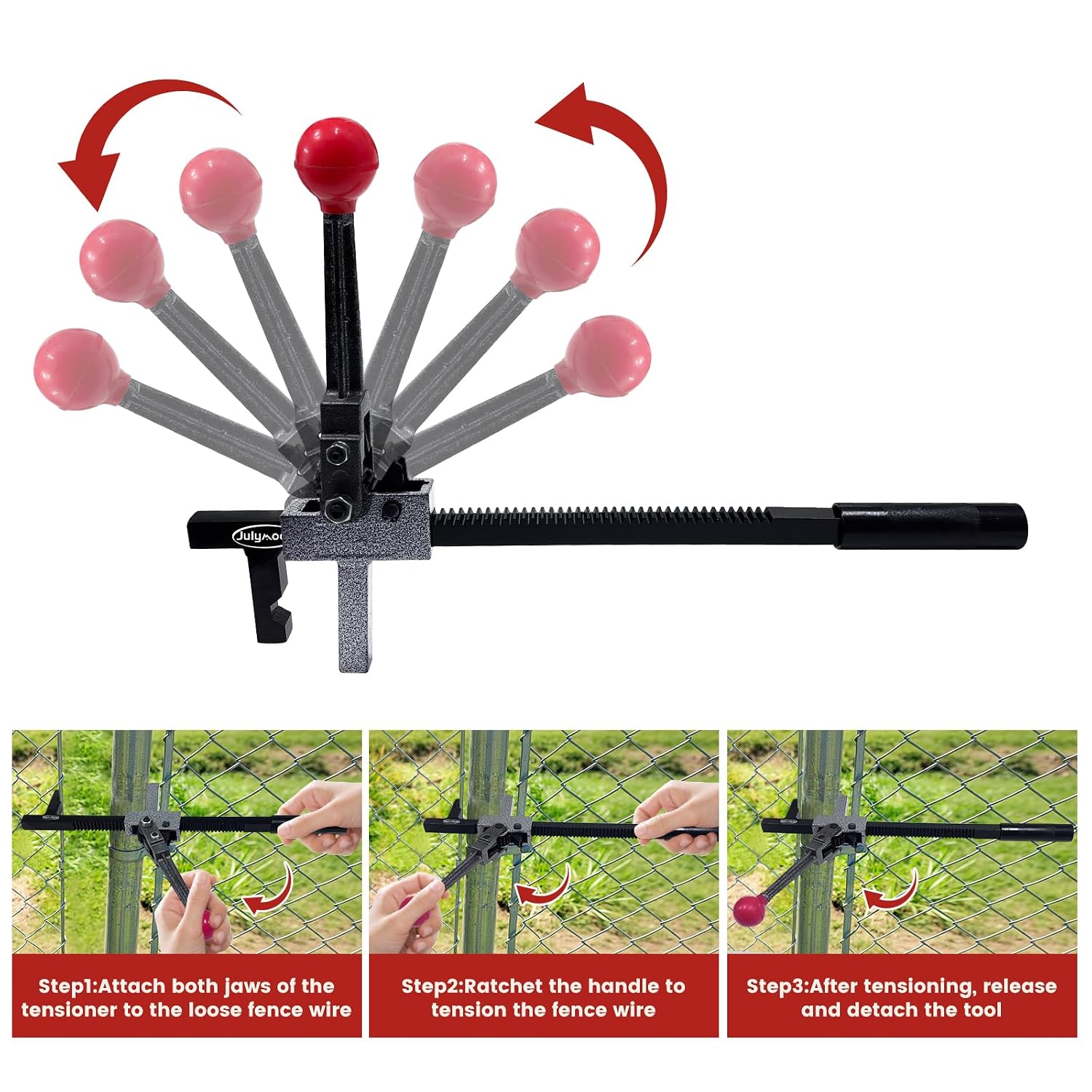 Chain Link Fence Stretcher Tool, 9.3” Ratchet Travel Chain Tensioner