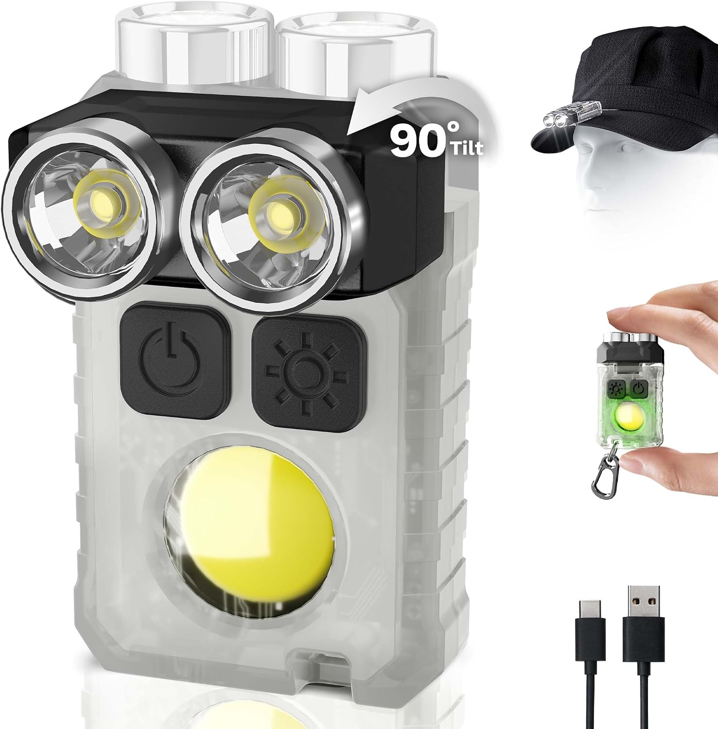 1200LM Rechargeable EDC LED Keychain Light, Mini Pocket Flashlight | 90° Rotating Cap Clip, Magnetic Keychain