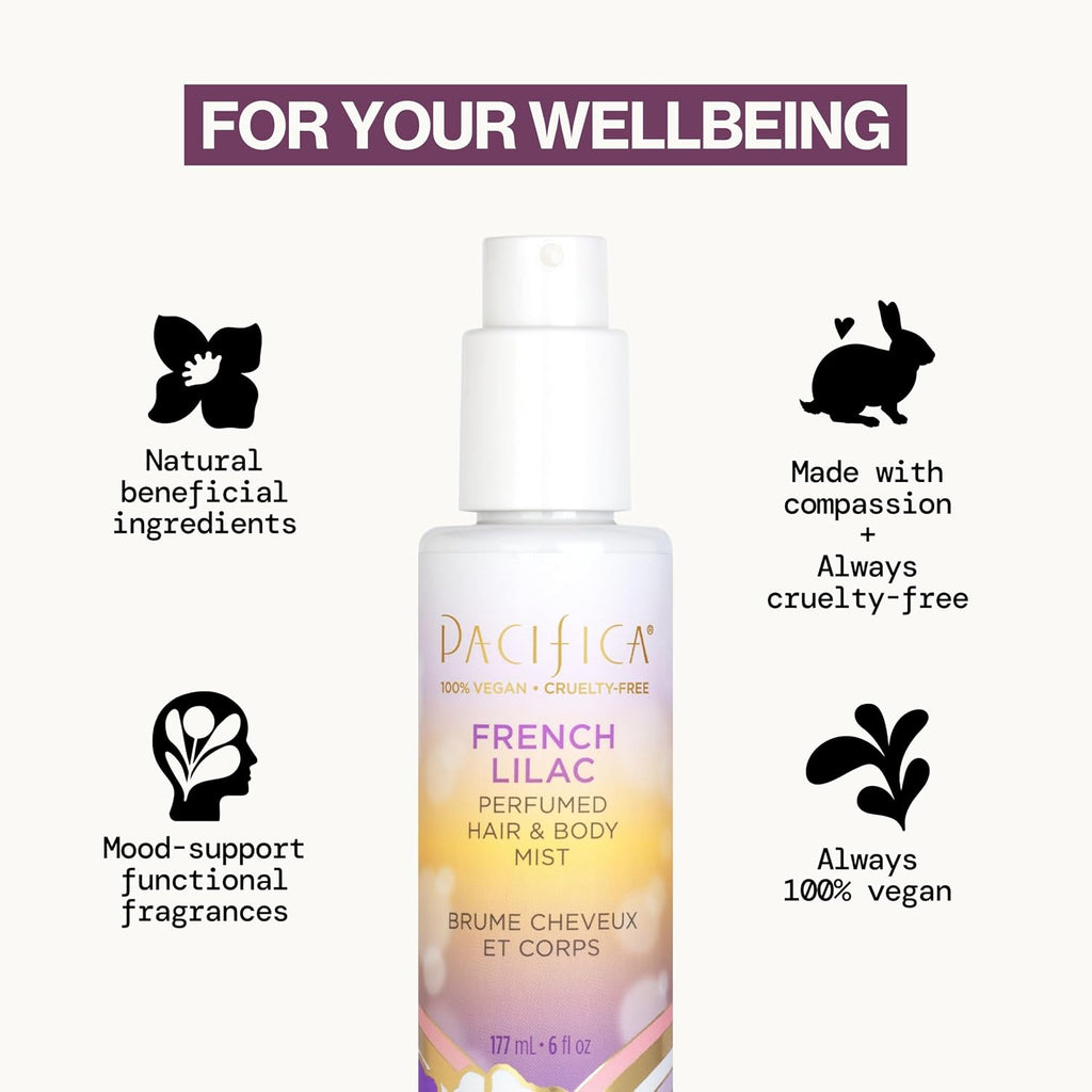 French Lilac Hair & Body Mist – Clean Vegan Floral Hair Perfume Spray for Women, Fresh-Cut Lilac, Magnolia &
