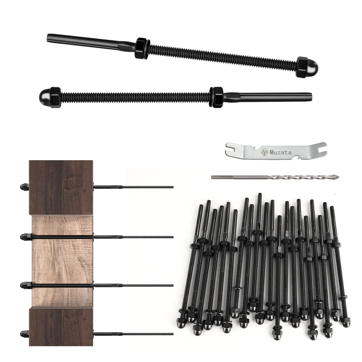 20Pack Black Cable Railing Hardware 6" Threaded Stud Tensioner CR39
