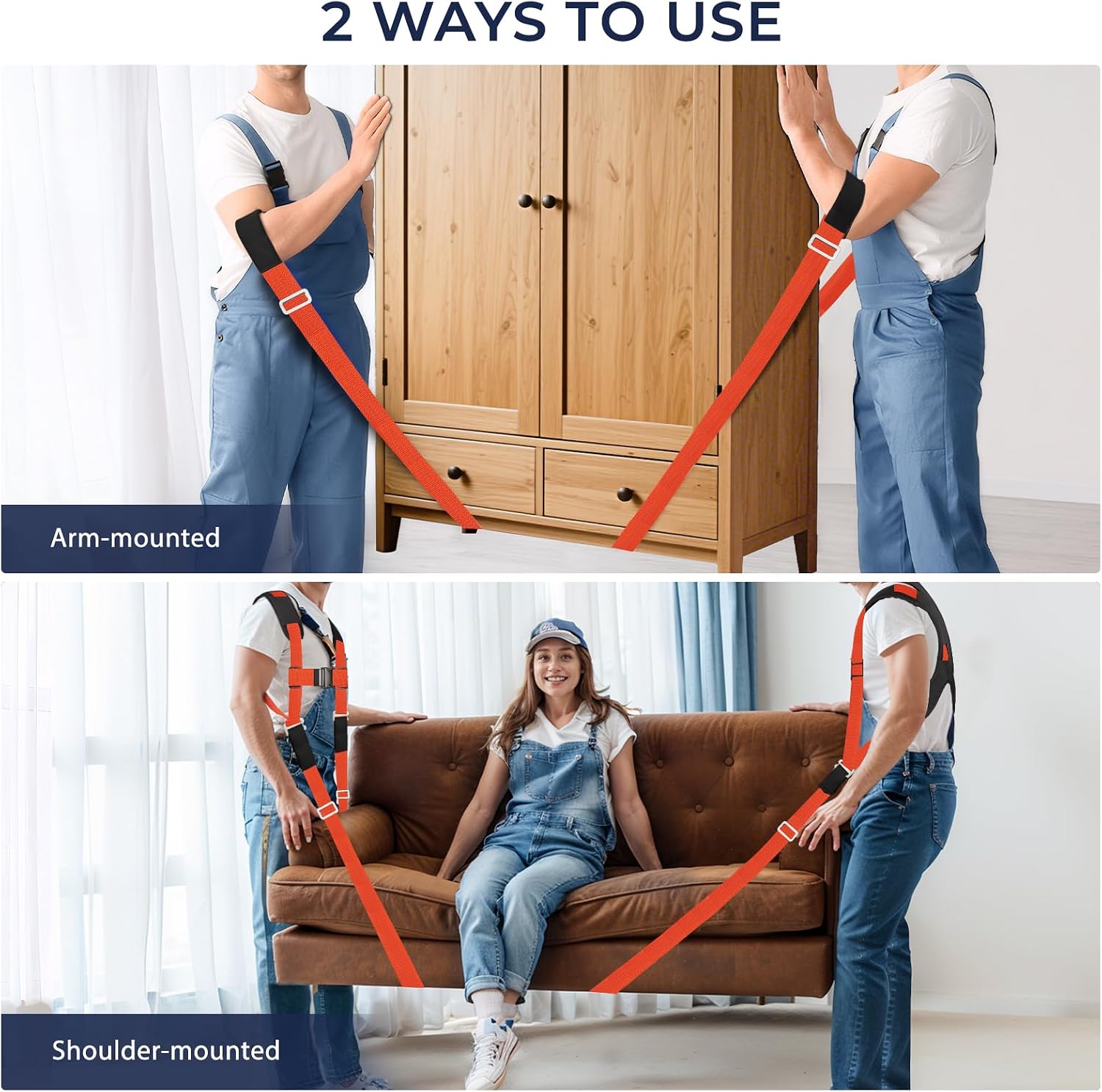 Furniture Moving Straps for Lifting with Back Support, Round Sling | 2-Person Lifting and Moving System, Appliance
