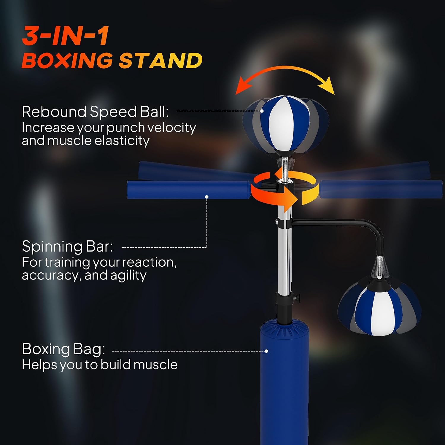 Boxing Bag Stand with Speed 55.1" 80.7" | Reaction Bar Challenge, Reflex Bag Boxing Training Equipment, Suction Cups