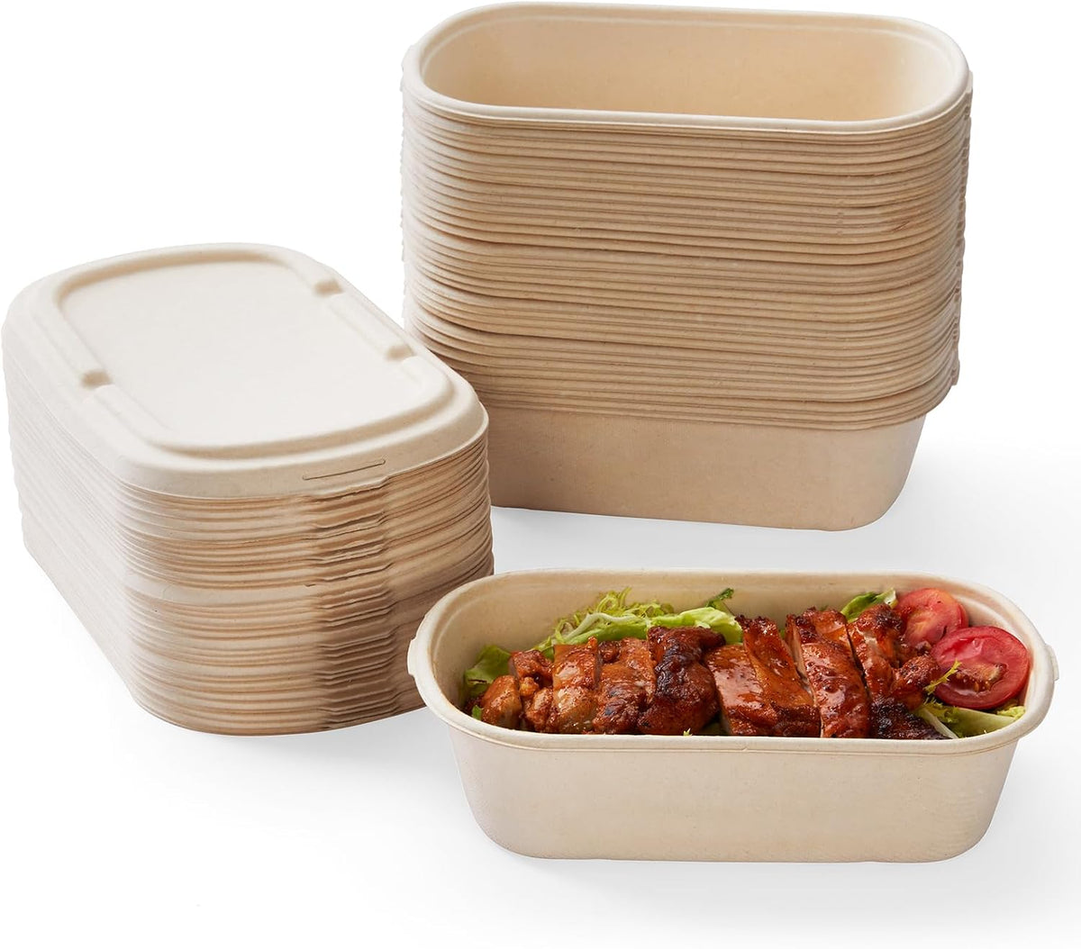 [100% Eco-Friendly] Disposable Food Containers with Lids – Sugarcane Pulp Take Out Boxes, Biodegradable, Compostable