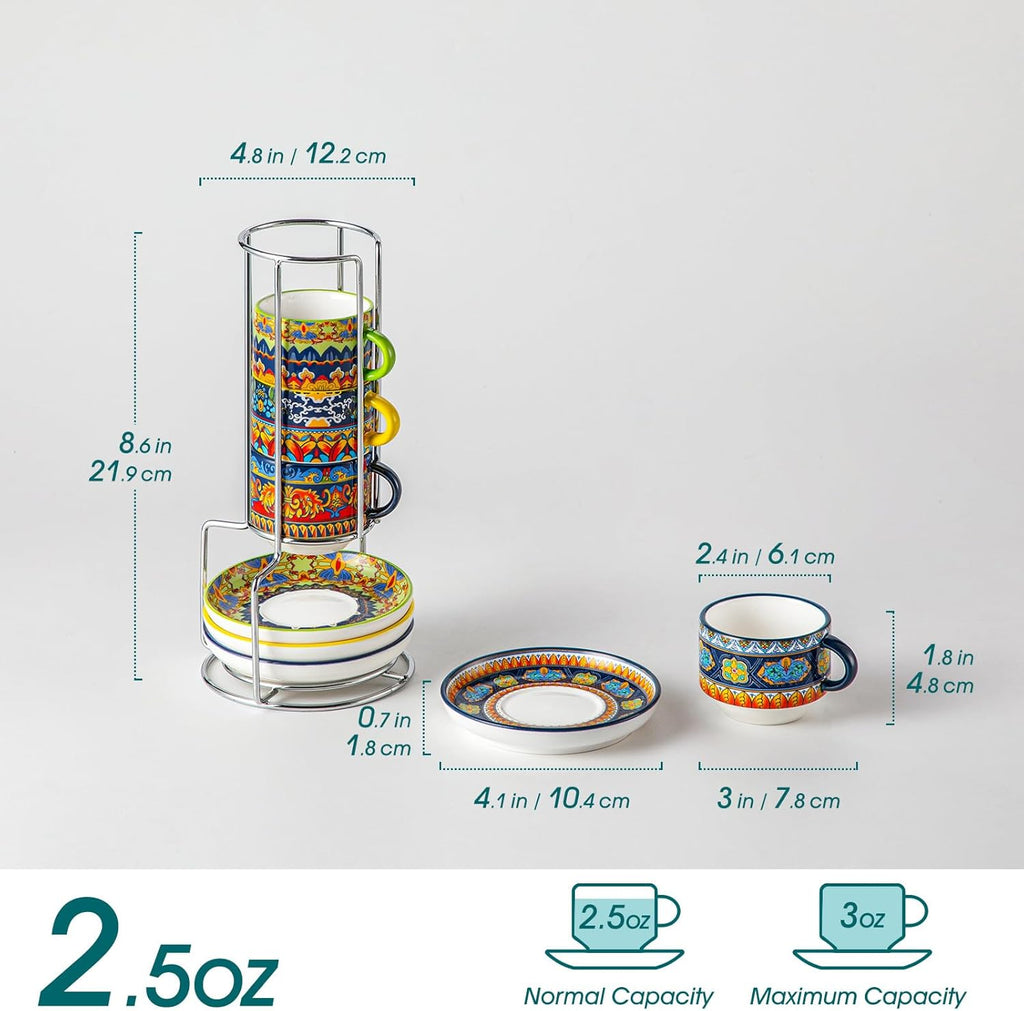 2.5 Oz Bohemian Espresso Cups Set of 4 with Stand