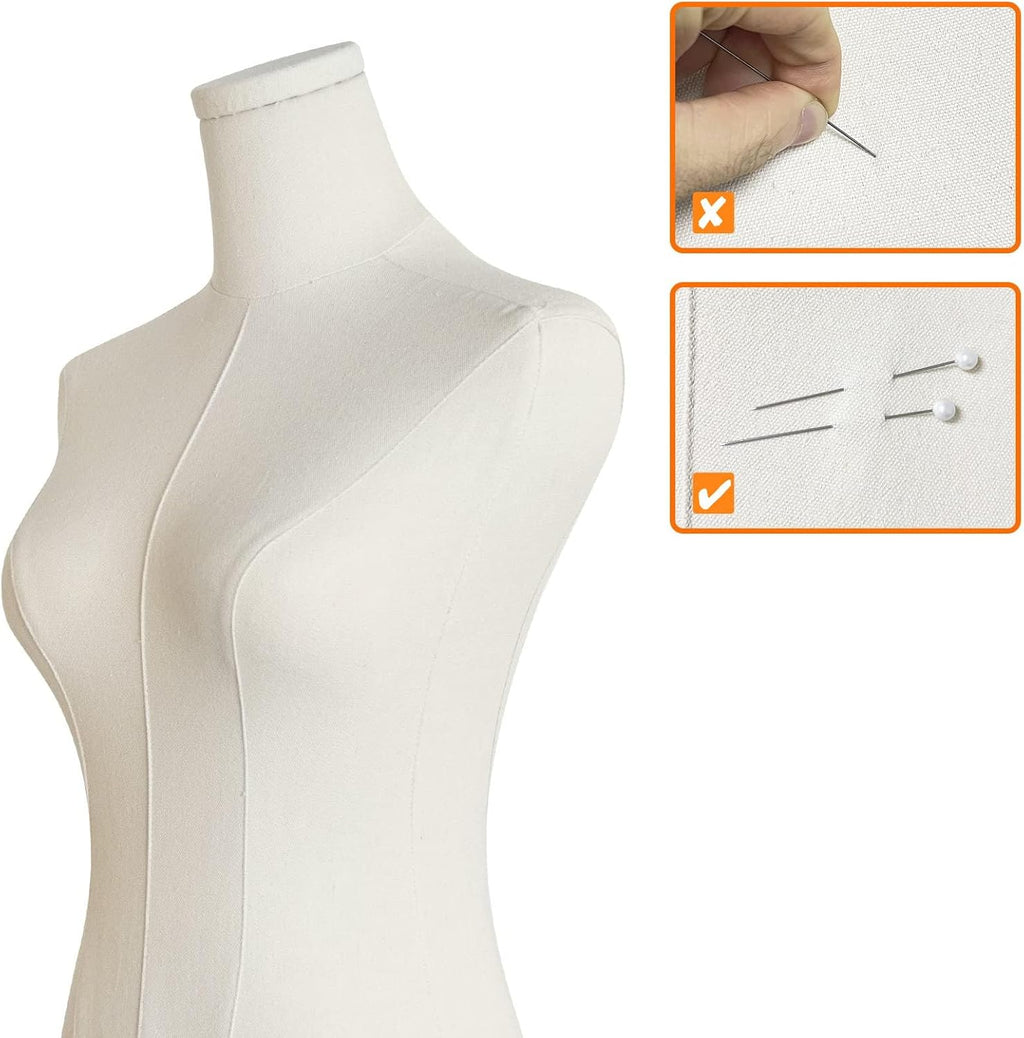 Dress Form Mannequin Body, Female Mannequin Torso with Detachable Silvery Metal Stand and Rectangular Base for