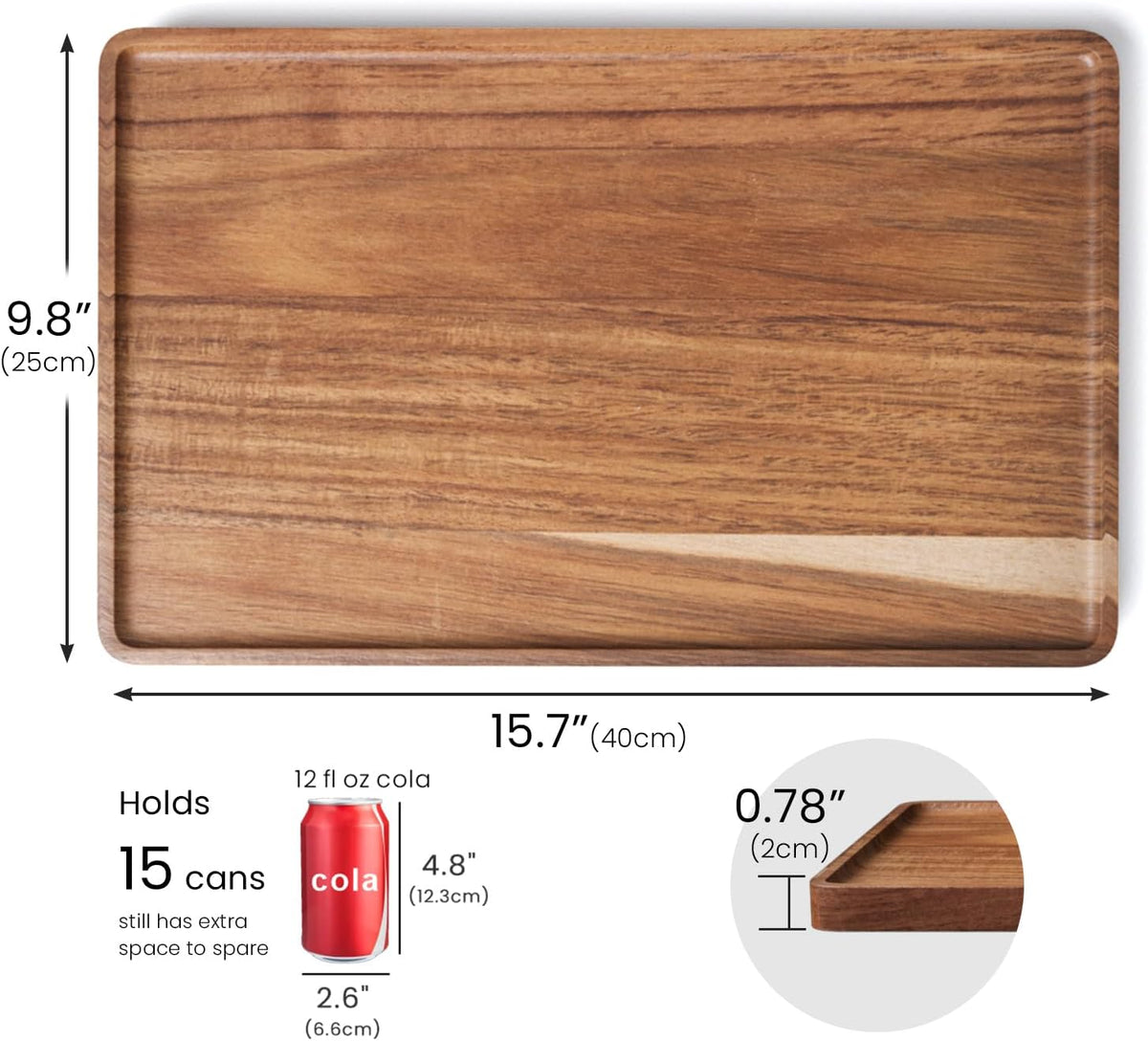 Acacia Wood Serving Tray,15.8x9.8 Inch Trays,Home Decor