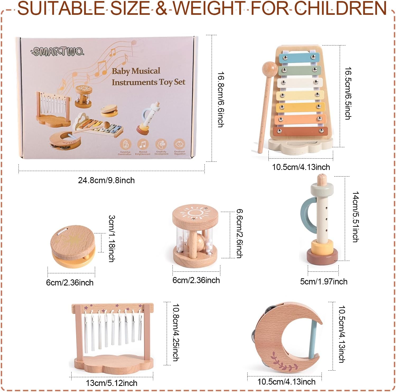 Baby Montessori Musical Instruments,Wooden Percussion Xylophone Musical Toys for Toddlers,Sensory Toys for Kids