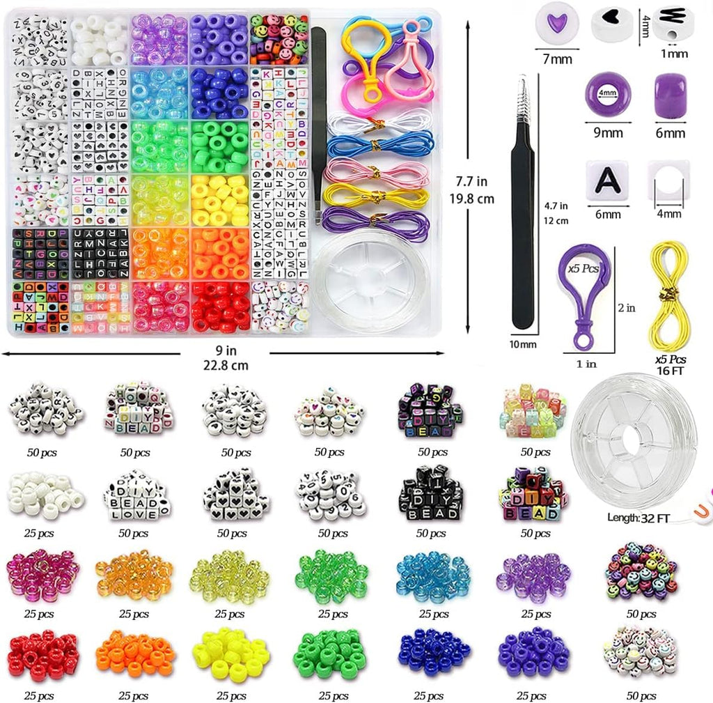 1300 Pcs DIY Childrens Crafts Beads Friendship Bracelet Kit, with Pony Beads Letter Beads and Bracelet Making Kit
