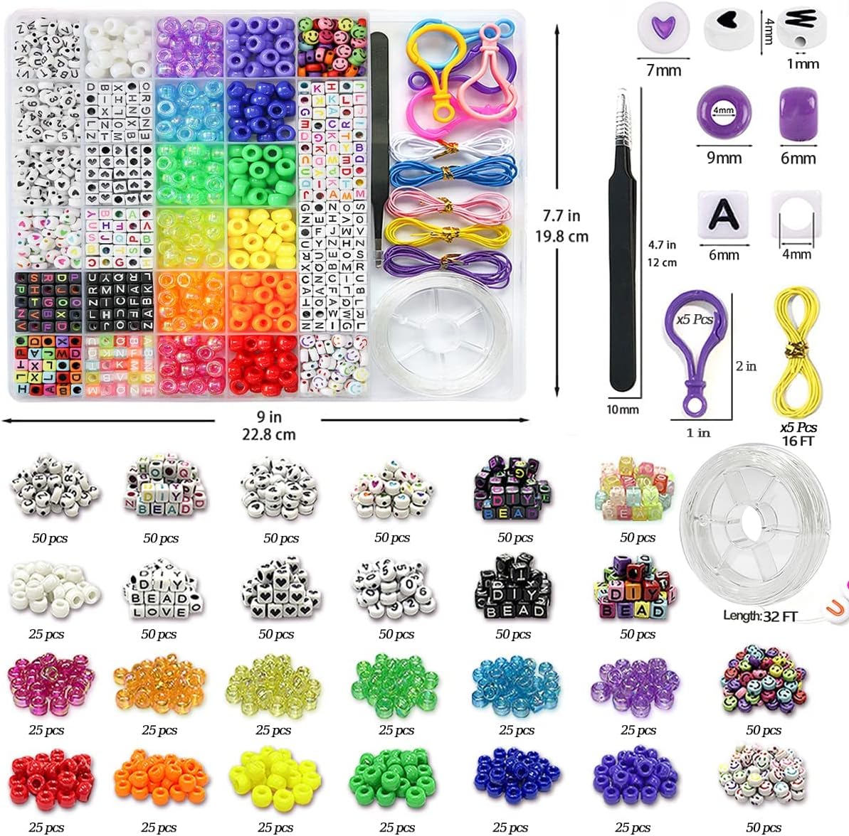 1300 Pcs DIY Childrens Crafts Beads Friendship Bracelet Kit, with Pony Beads Letter Beads and Bracelet Making Kit