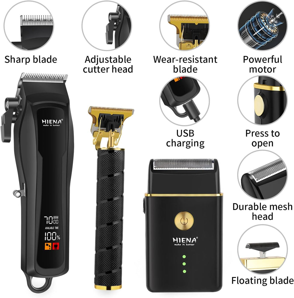 Professional Hair Clipper Set for Men, Cordless Barber Clippers Set and Trimmer Kit, USB Rechargeable Electric Beard