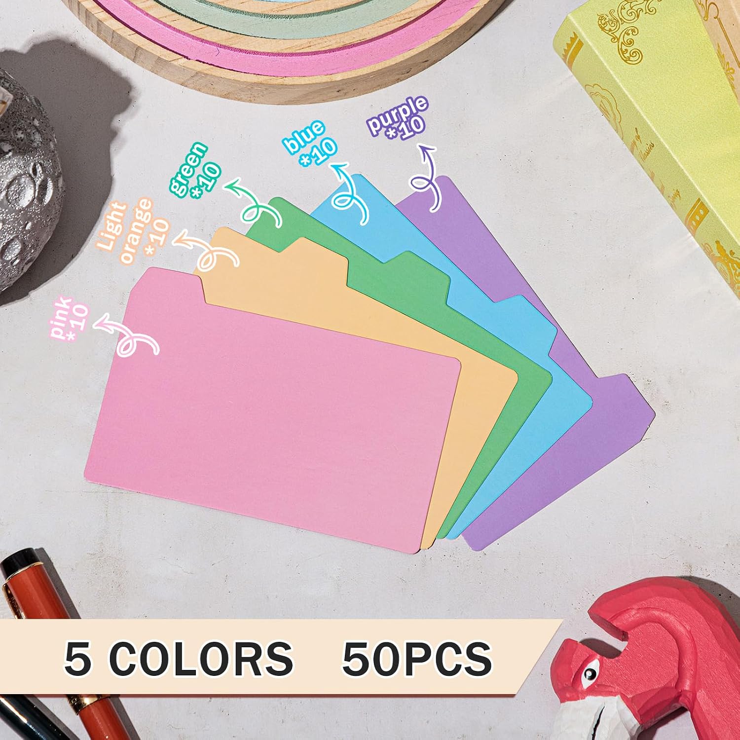 50 Pack 3 x 5 Inch Index Card Dividers with Tabs, 250gsm Paper | A-Z, Number Sticker, Dry Erase Index Card Guide