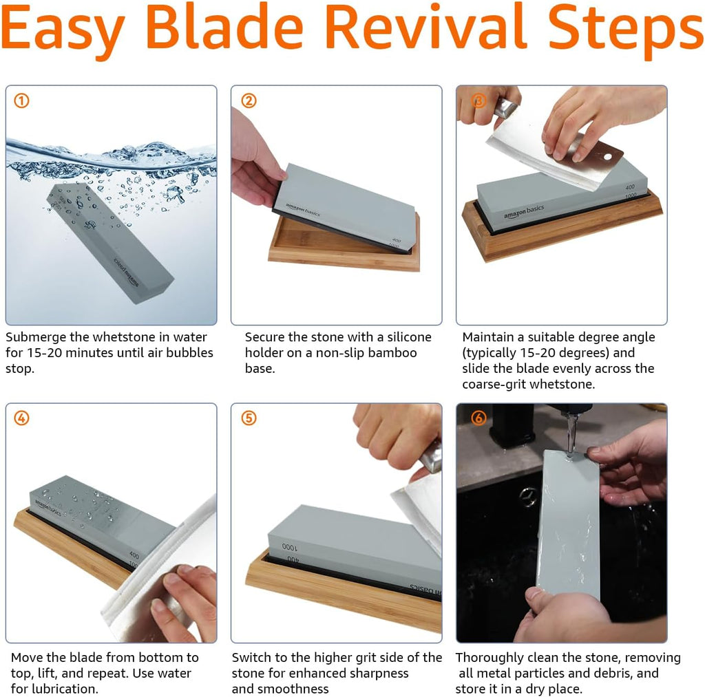 Whetstone Knife Sharpening Stone Set, Double-sided 400/1000 and 3000/8000 Grit Stones, Flattening Stone with Angle