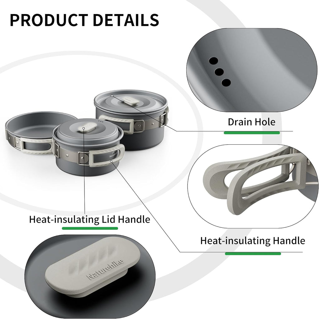 Camping Cookware Set Mess Kit for Backpacking Gear, Camp Cooking Set, Camping Pots and Pans Set for Outdoor