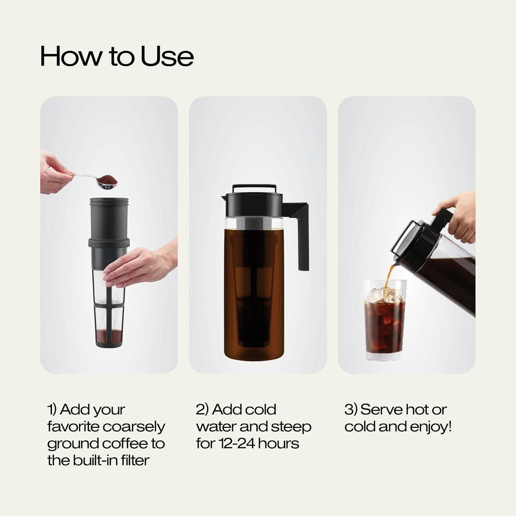 Deluxe Cold Brew Coffee Maker - BPA-Free Tritan Pitcher with Airtight Leakproof Lid, Silicone Grip Handle, Fine-Mesh