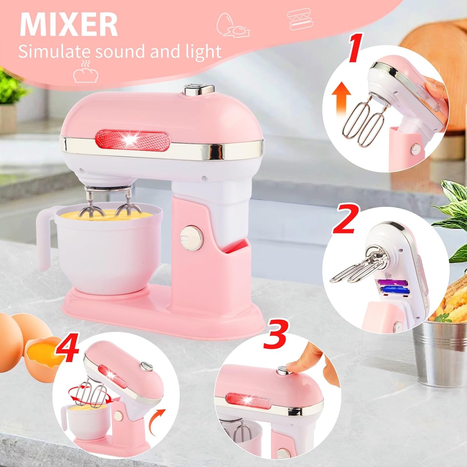 Play Kitchen Accessories, Pretend Play Kitchen Appliances Toy Set with Coffee Maker Machine, Toaster, Mixer, Blender