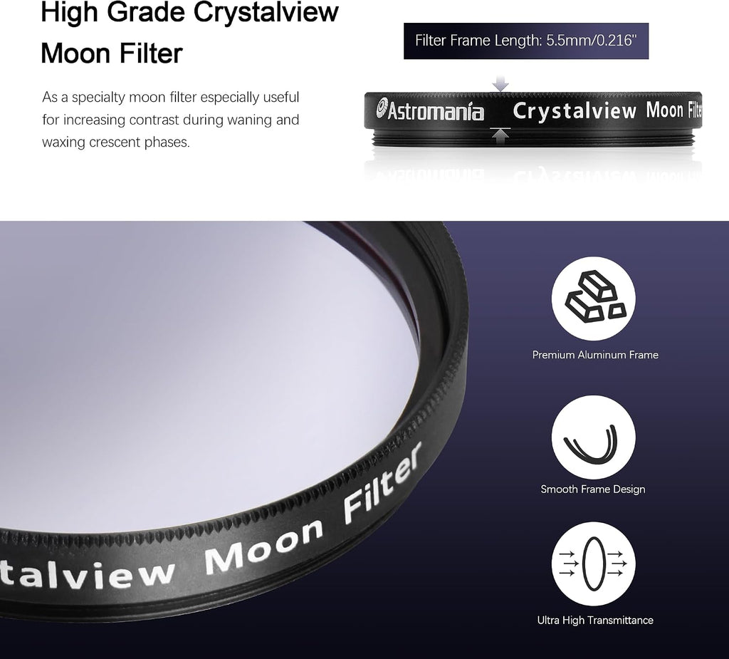 Moon Filter for Telescope 2 Inch Crystalview Moon Lunar Filter | Reduce Moon Glare, Enhance Lunar Crater Detail