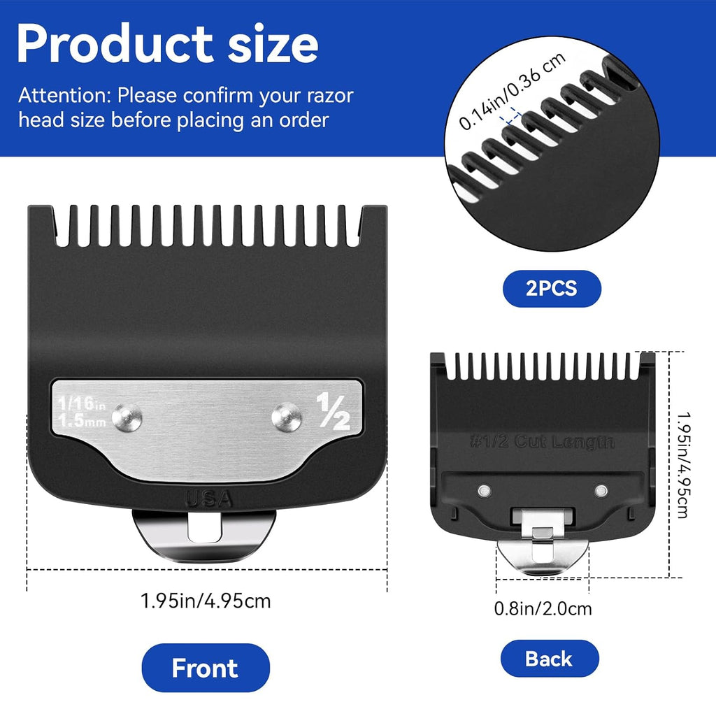 Replacement for 1/2 Wahl Clipper Guards Set, 1/16"1.5mm Metal Hair Clipper Guards Set for Professional Stylists and