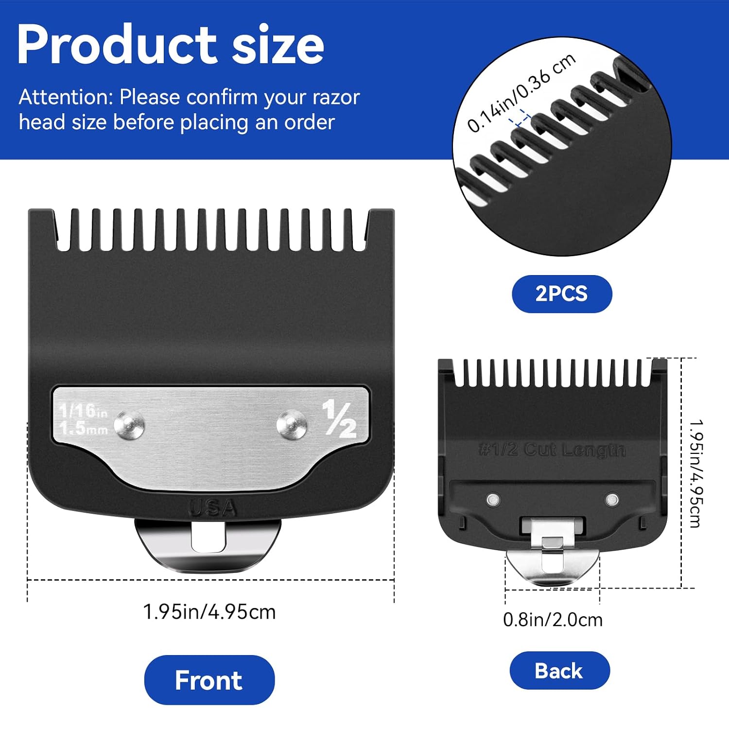 Replacement for 1/2 Wahl Clipper Guards Set, 1/16"1.5mm Metal Hair Clipper Guards Set for Professional Stylists and