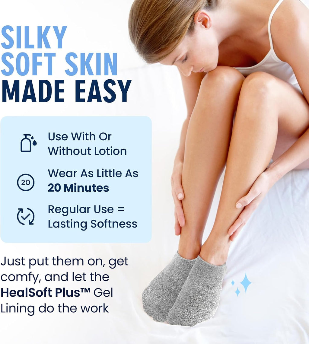 Moisturizing Gel Socks, Mellow Moon, 1 Pair | Full-Foot Gel Lining, Overnight Foot Care, Dry Feet and Cracked Heels