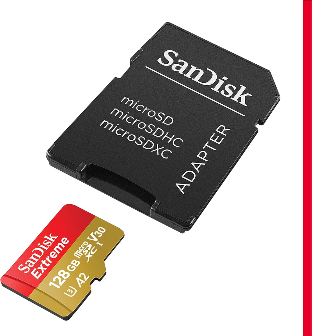 128GB Extreme microSDXC UHS-I Memory Card with Adapter - C10, U3, V30, 4K, 5K, A2, Micro SD Card - SDSQXAA-128G-GN6MA