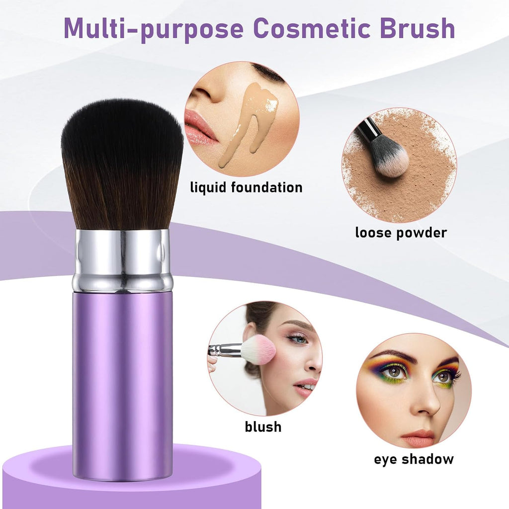 Portable Retractable Blusher Brush with Cover, 2 Pack Travel Kabuki Bronzer Makeup Brushes Liquid Cream Foundation