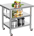 30" X 24" Stainless Steel Table with Wheels, 3 Shelves