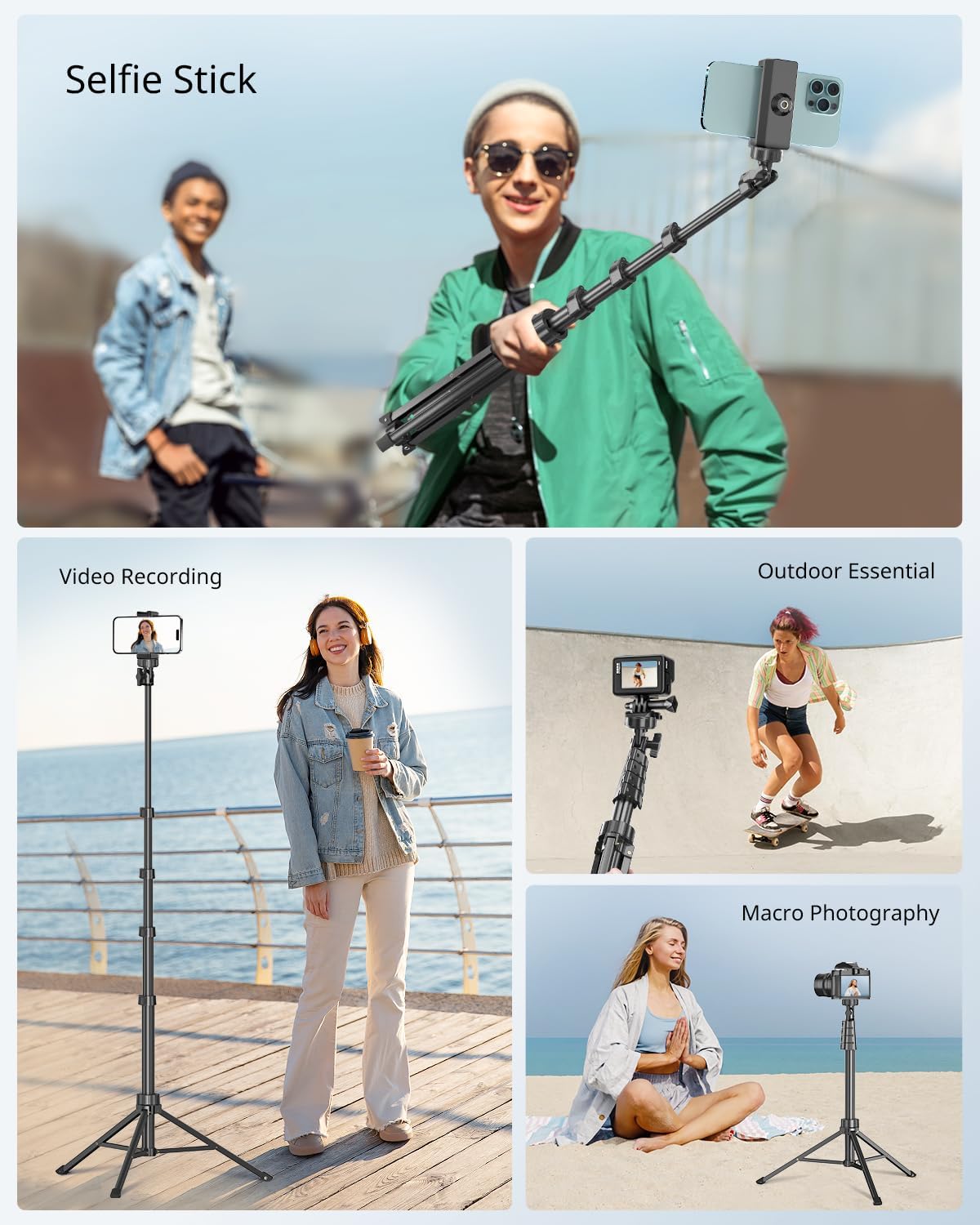 62" Phone Tripod for iPhone, Extendable Selfie Stick Tripod Stand with Wireless Remote and Phone Holder, Cell Phone