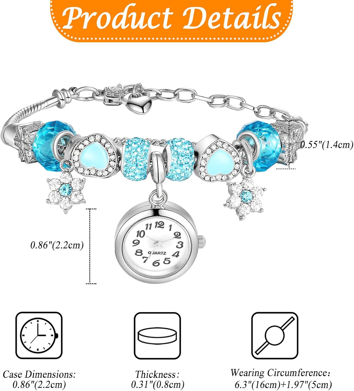 Women's Birthstone Bracelet Watch: Analog Quartz Boho Style Crystal Wristwatch with Adjustable Chain and Elegant