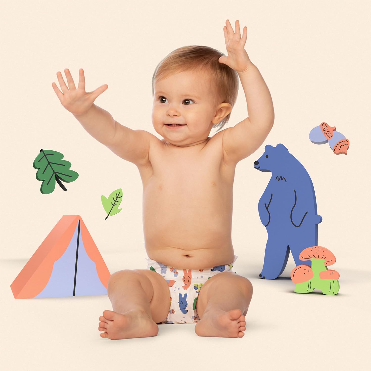 Premium Diapers Size 2, Happy Camper & Live Leaf Love Designs, 74ct Club Box