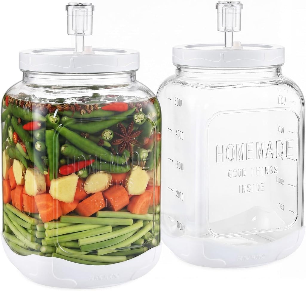 2P Glass Fermentation Jar: 1.5 Gallon Container w/Airlock Lid | 5.12in Wide Mouth Mason Jar-Non slip Base-Scale