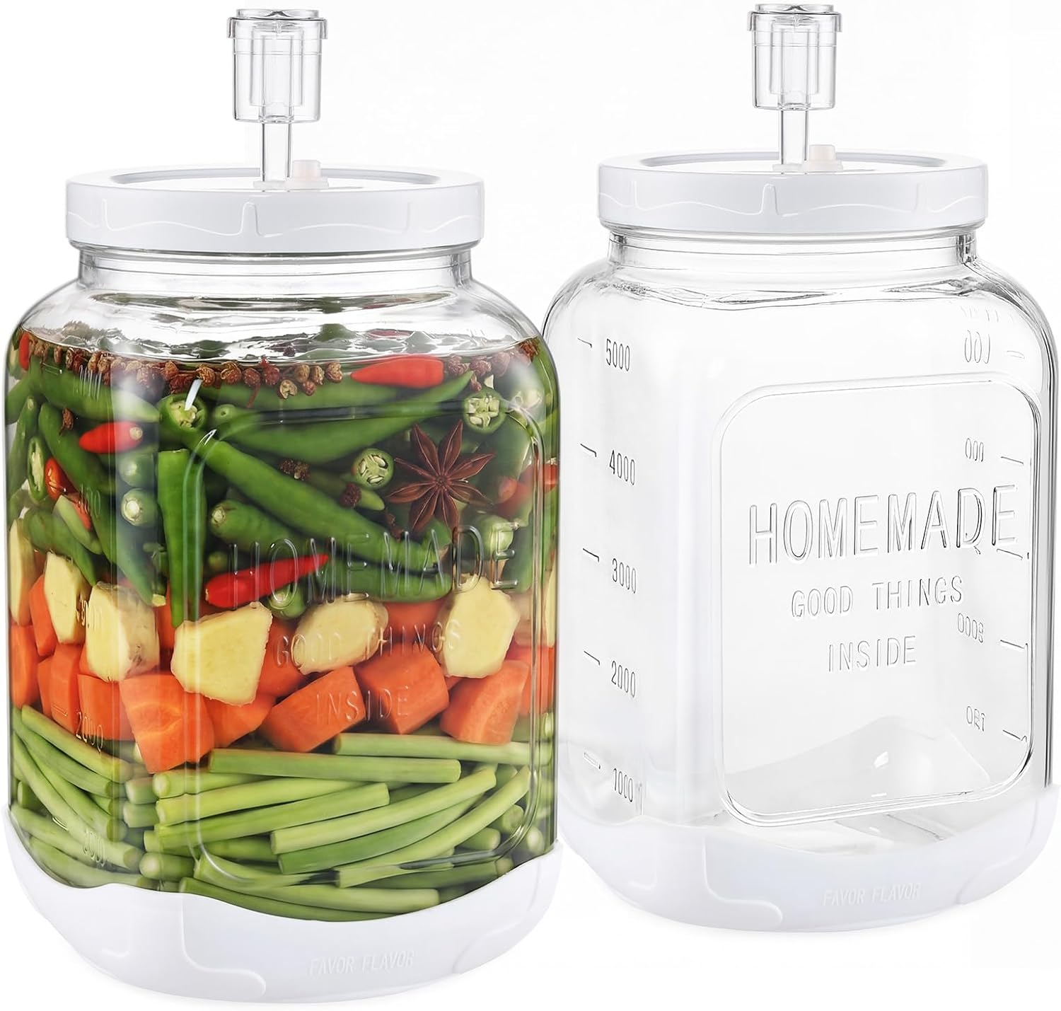 2P Glass Fermentation Jar: 1.5 Gallon Container w/Airlock Lid | 5.12in Wide Mouth Mason Jar-Non slip Base-Scale