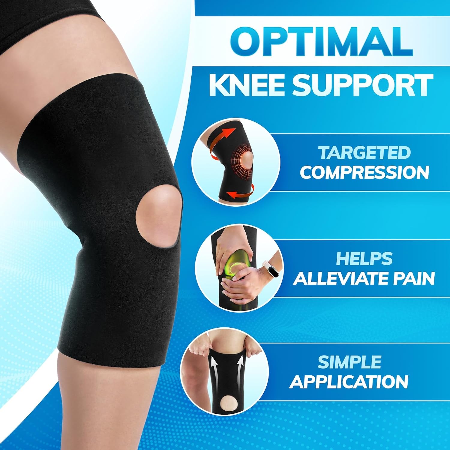 Open Patella/Open Back Neoprene Knee Sleeve | Water-Resistant Athletic Compression Knee Brace for Swimming