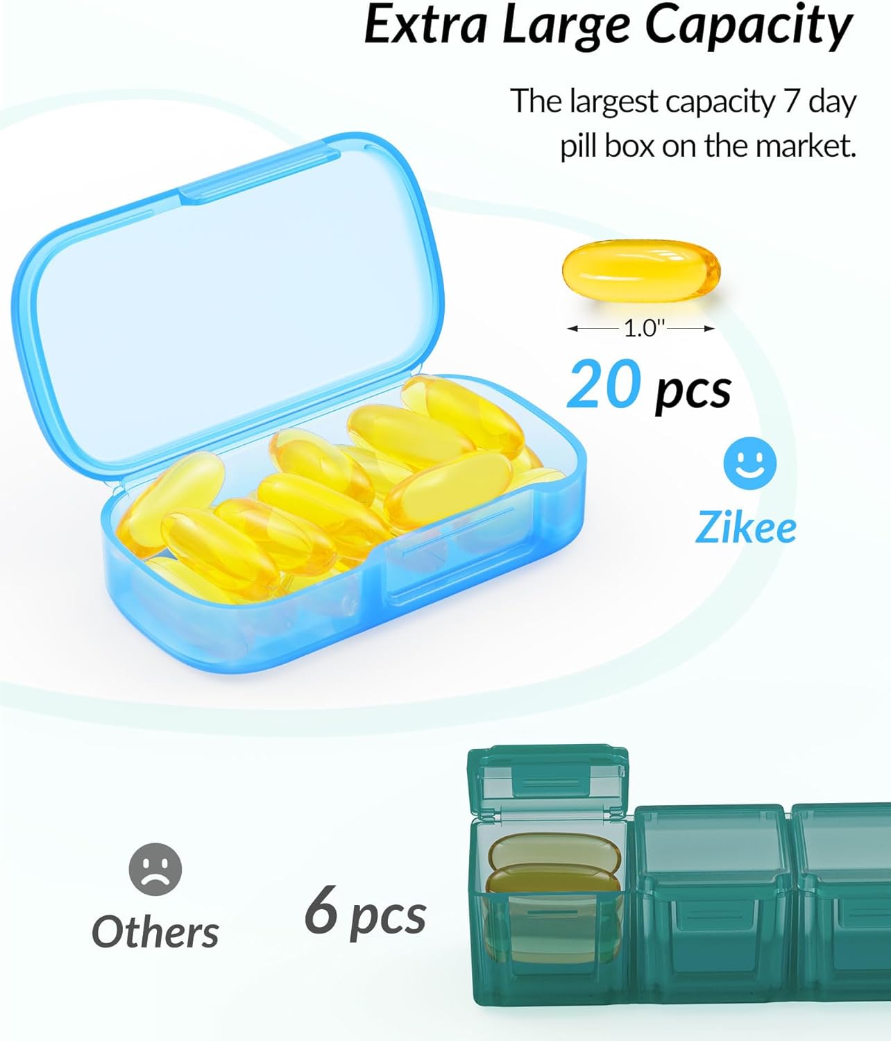 7 Packs Extra Large Pill Organizer, Portable Pill Box 7 Day for Pocket, Purse, Weekly Pill Case with Dual-Protection