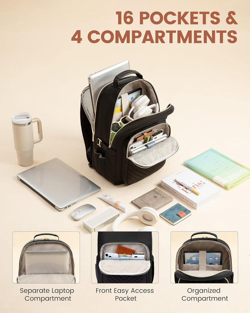 Laptop Backpack for Women with Giant Tumbler Holder 17.3 inch,Designer Travel Backpack Laptop Bag College