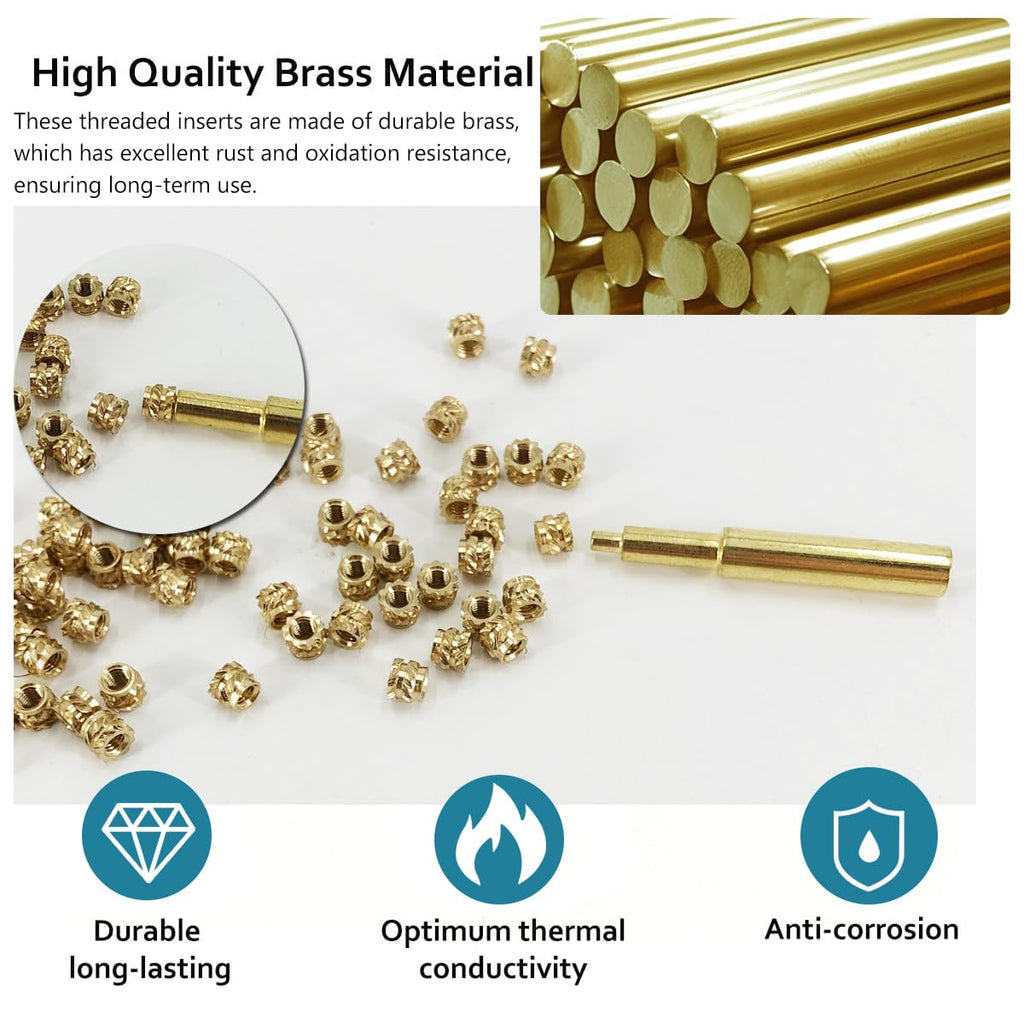 QSJ 130Pcs Threaded Inserts Heat Set Inserts Kit M3x4x5 Brass Insert Nut with Soldering Iron Tip for 3D Printed Plastic Materials