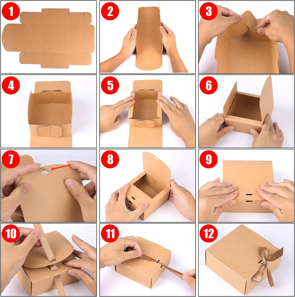 12 Pcs Gift Boxes with Lids, 4.5" x4.5"x2" Present Boxes Square Gift Box with Champagne Wrap Ribbons, Gift Wrap Boxes