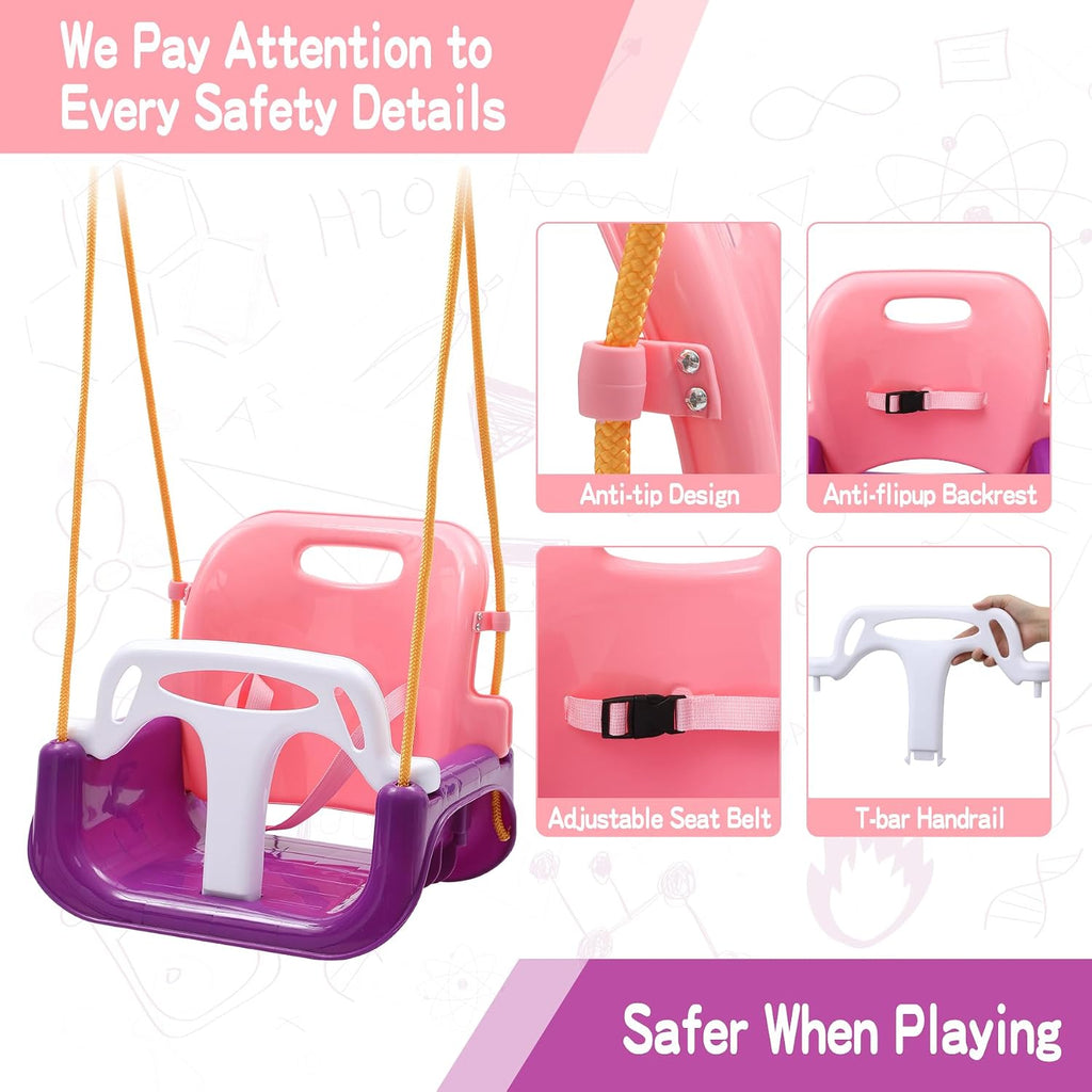 3-in-1 Baby Swing Seat, Toddler Swings, Anti-Flip Snug & Secure Detachable Infants to Teens Kids Swing Seat for